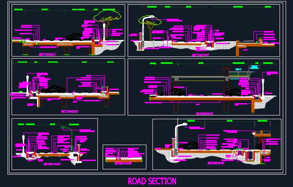 In-Depth Road Design DWG Pathways, Parking, & Footpath Layouts